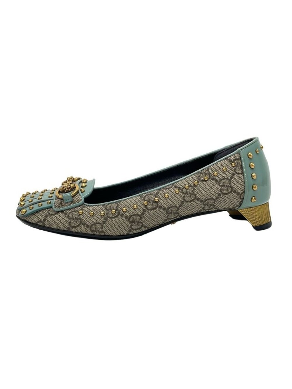 Gucci Pumps Beige Dark Brown Light Blue Studs Leather Heels